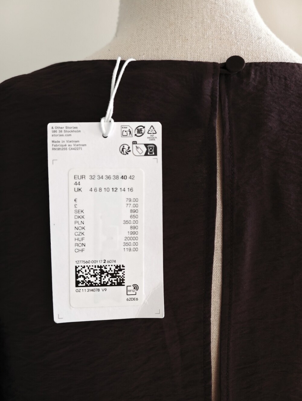 NWT & Other Stories Chocolate Brown V-Neck Midi Dress with Balloon Sleeves - Picture 9 of 15
